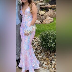 Jovani Prom dress.  Iridescent Pink and Blue Sequin Mermaid Prom Dress
